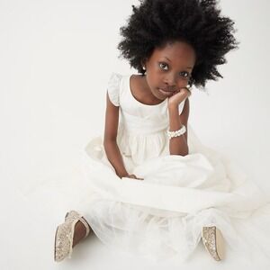 NWT! Girl's J. CREW Crewcuts Flutter Sleeve Dress Ivory Midi Maxi Ruffle Size 14